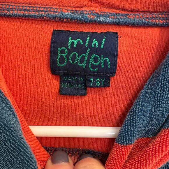 Mini Boden Size 7 - 8 Red and Blue Striped Terry Pullover Hoodie - Picture 4 of 4